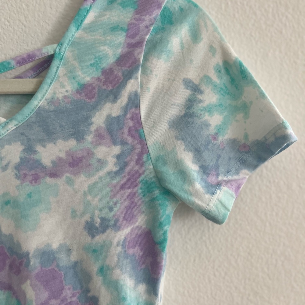 Blue and Green tye-dye Casual Sundress with Scoop Neck - Picture 15 of 16
